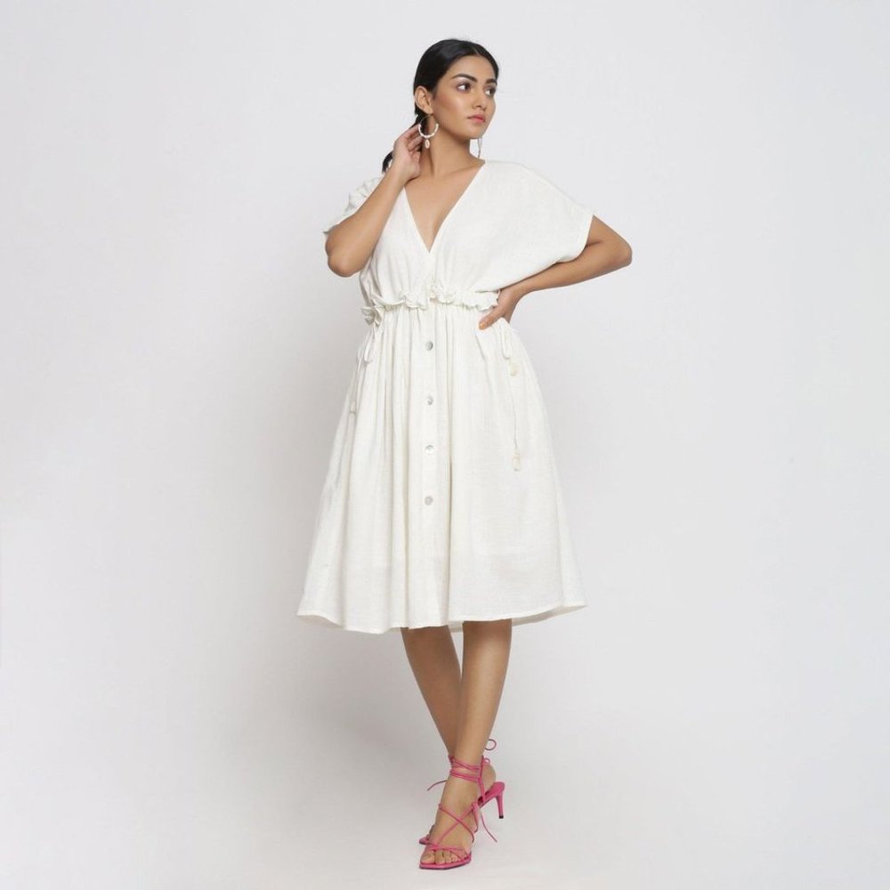 NWT Frilled White Deep Neck Bohemian Dress